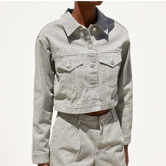 Women’s zara gingham denim jacket size small - Picture 3 of 8